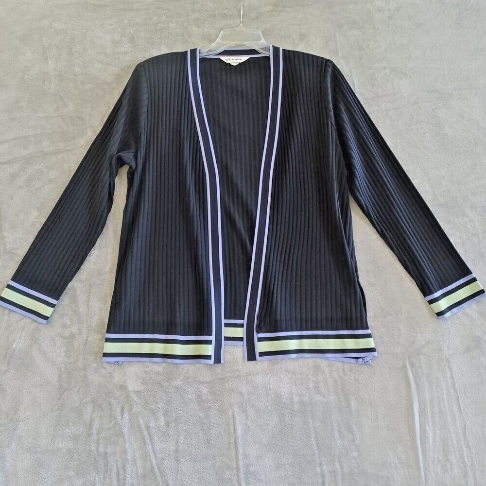 Misook Xl Cardigan Exclusively Open Travel Knit Long Sleeve Black Purple Office